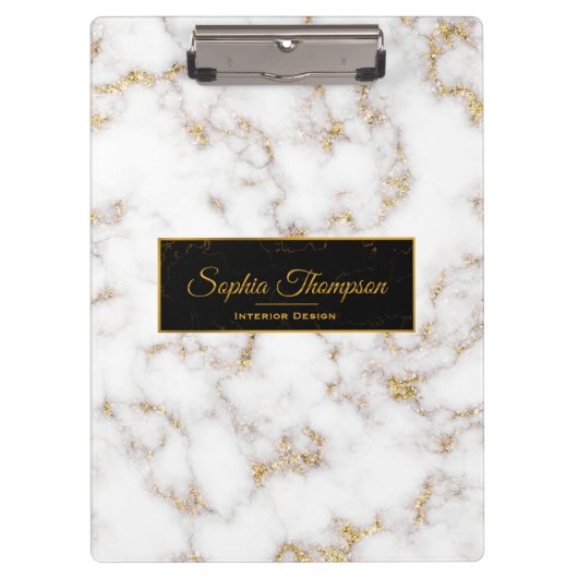 モダンでエレガントなホワイトゴールドの大理石の名前-クリップボード クリップボード (正面)