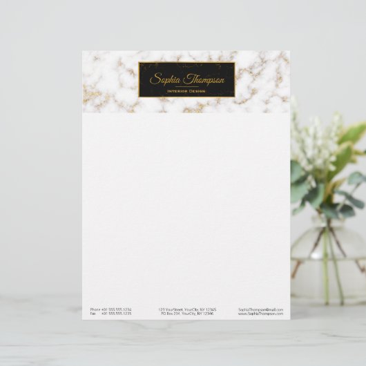モダンでエレガントなホワイトゴールドの大理石の名前-レターヘッド レターヘッド (スタンド正面)