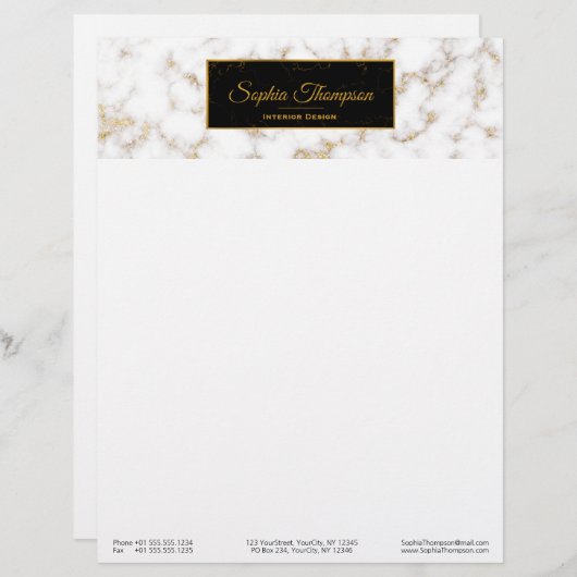モダンでエレガントなホワイトゴールドの大理石の名前-レターヘッド レターヘッド (正面/裏面)