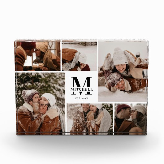 モダンでエレガントなホワイトファミリーフォトコラージュ記念品 フォトブロック (正面)