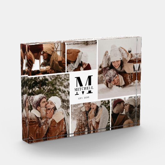 モダンでエレガントなホワイトファミリーフォトコラージュ記念品 フォトブロック (左)