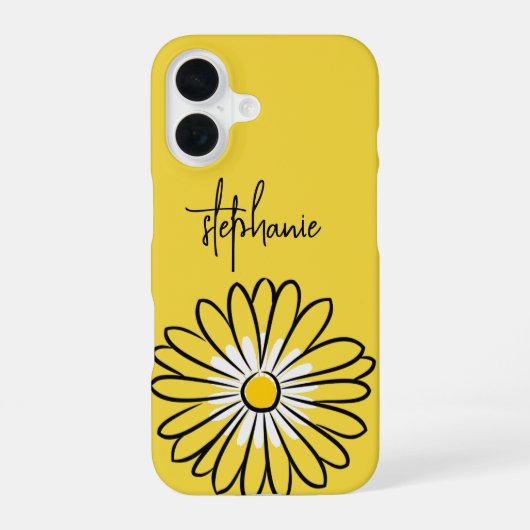 モダンでエレガントなミニマリストのデイジー花とテキスト iPhone 16ケース (裏面)