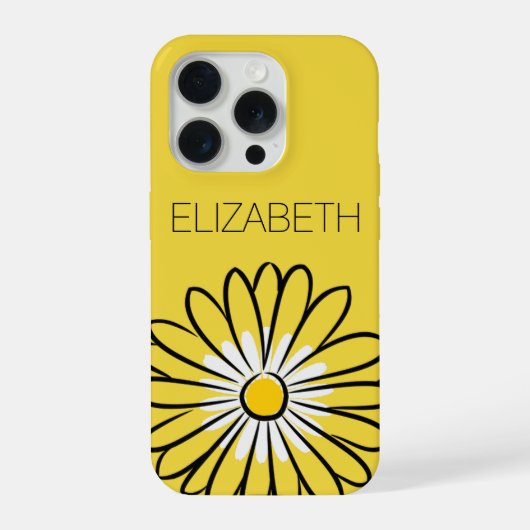 モダンでエレガントなミニマリストのヒナギクの花とテキスト iPhoneケース (裏面)
