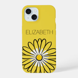 モダンでエレガントなミニマリストのヒナギクの花とテキスト iPhone 15ケース