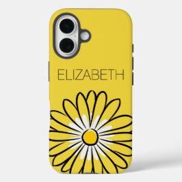 モダンでエレガントなミニマリストの雰囲気を醸し出すデイジーの花とテキスト iPhone 16ケース