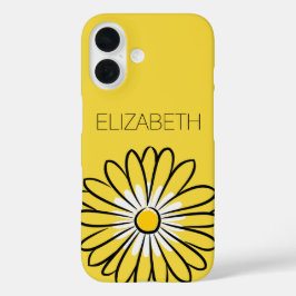 モダンでエレガントなミニマリストの雰囲気を醸し出すデイジーの花とテキスト iPhone 16ケース