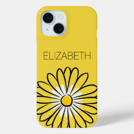 モダンでエレガントなミニマリストの雰囲気を醸し出すデイジーの花とテキスト iPhone 15ケース