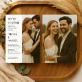 モダンでエレガントなミニマルな写真付きの結婚式の逃避行の招待状 招待状