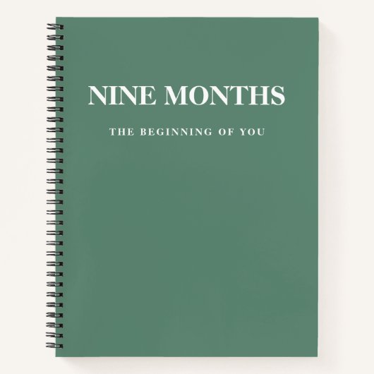 モダンでエレガントなミニマルグリーンの妊娠ギフト ノートブック (正面)