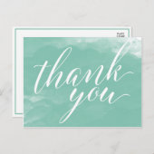 モダンでエレガントなミントグリーンの水彩画のサンキューカード ポストカード (正面/裏面)