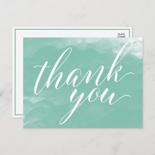 モダンでエレガントなミントグリーンの水彩画のサンキューカード ポストカード (正面/裏面)