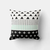 モダンでエレガントなミント、黒、及び白い形 クッション (裏面)