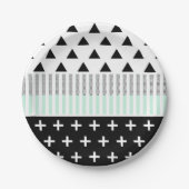 モダンでエレガントなミント、黒、及び白い形 ペーパープレート (正面)