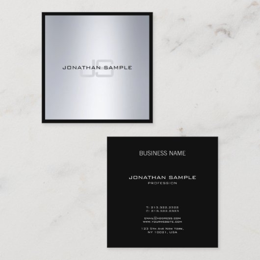 モダンでエレガントなモノグラムのシックな銀製の一見の平野 スクエア名刺 (正面/裏面)