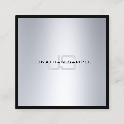 モダンでエレガントなモノグラムのシックな銀製の一見の平野 スクエア名刺 (正面)