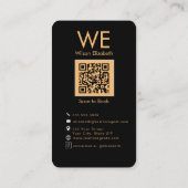 モダンでエレガントなモノグラムの黒QRコード 名刺 (裏面)