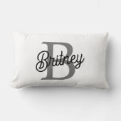 モダンでエレガントなモノグラム名 ブラック グレー スクリプト ランバークッション (正面)