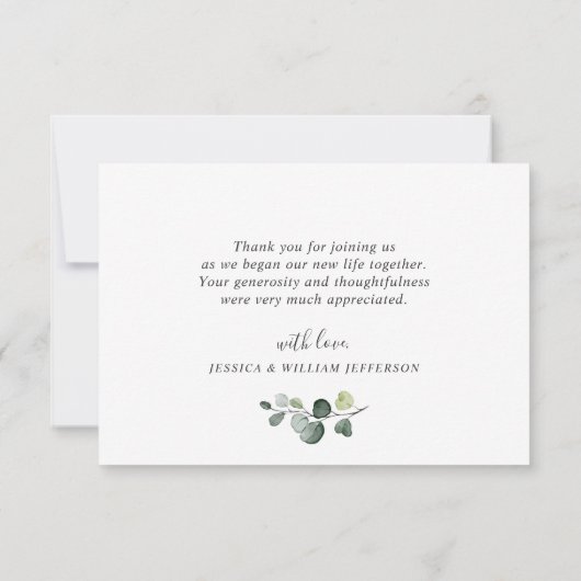 モダンでエレガントなユーカリのリース おしゃれなフレーム サンキューカード (裏面)