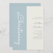 モダンでエレガントなライトブルーの男の子の洗礼 招待状 (正面/裏面)