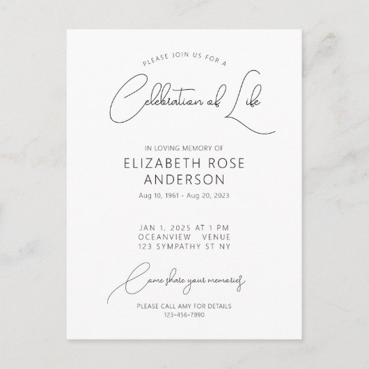 モダンでエレガントなライフセレブレーション招待状 ポストカード (正面)
