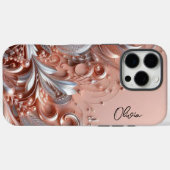 モダンでエレガントなローズゴールドシルバーの装飾的な花模様 Case-Mate iPhoneケース (裏面 (横))