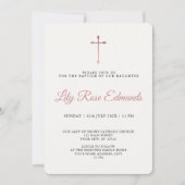 モダンでエレガントなローズゴールド＆ブラックの洗礼式案内 招待状 (正面)