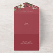 モダンでエレガントなヴィンテージ ダークレッドのクリスマスローズ オールインワン招待状 (外側)