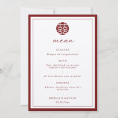 モダンでエレガントな中華風結婚式のワインレッドとアイボリーのメニュー 招待状 (正面)