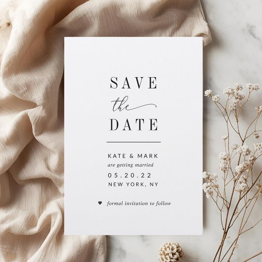 モダンでエレガントな写真なしの結婚式の招待状(Save the Date) セーブザデート