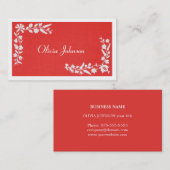 モダンでエレガントな刺繍された赤い白 名刺 (正面/裏面)