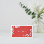 モダンでエレガントな刺繍された赤い白 名刺 (スタンド正面)