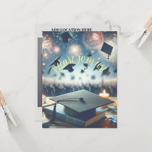 モダンでエレガントな卒業パーティー 招待状 (正面/裏面インサイチュ)