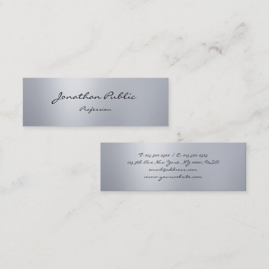 モダンでエレガントな原稿の銀のミニマルなトレンディー スキニー名刺 (正面/裏面)