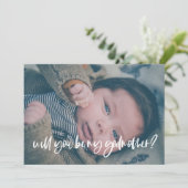 モダンでエレガントな名付け親提案写真カード 招待状 (スタンド正面)