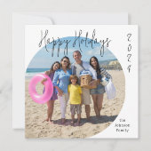 モダンでエレガントな家族の写真を使ったハッピーホリデー2024 シーズンカード (正面)