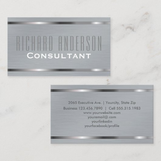 モダンでエレガントな専門の灰色によってブラシをかけられる金属 名刺 (正面/裏面)