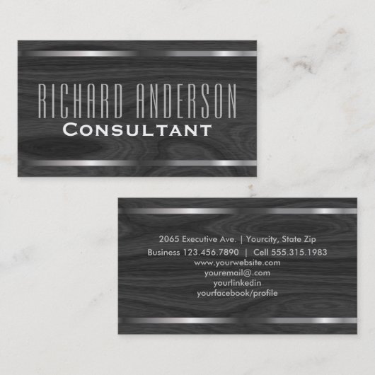 モダンでエレガントな専門の灰色の木製の金属の一見 名刺 (正面/裏面)