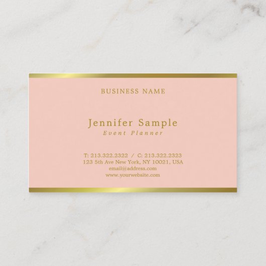 モダンでエレガントな手の原稿のピンクの金ゴールドのイベントプランナー 名刺 (裏面)