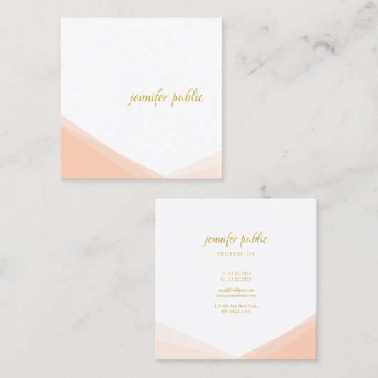 モダンでエレガントな手書きの金ゴールドの名前のプロフェッショナル スクエア名刺 (正面/裏面)