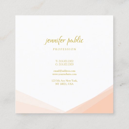 モダンでエレガントな手書きの金ゴールドの名前のプロフェッショナル スクエア名刺 (裏面)