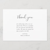 モダンでエレガントな手書き文字の写真ウェディング サンキューカード (裏面)