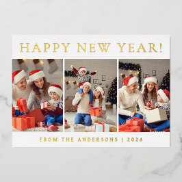 モダンでエレガントな新年家族写真 箔シーズンカード