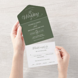 モダンでエレガントな森の緑のミニマリスト結婚式 オールインワン招待状
