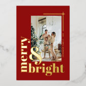 モダンでエレガントな楽しいクリスマス シンプルフォト 箔シーズンカード (正面)
