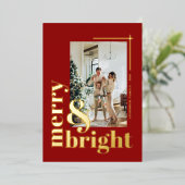 モダンでエレガントな楽しいクリスマス シンプルフォト 箔シーズンカード (立ち正面)