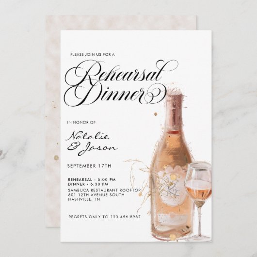 モダンでエレガントな水の色のワインリハーサルディナー 招待状 (正面/裏面)
