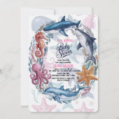 モダンでエレガントな水彩の海の動物ベイビーシャワー４ 招待状 (正面)