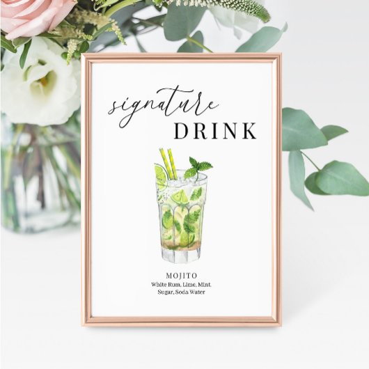 モダンでエレガントな水彩サイン入りドリンクサイン