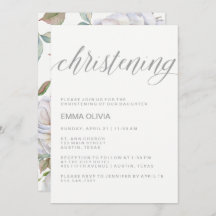 モダンでエレガントな洗礼式招待状 | 繊細な花柄の背景