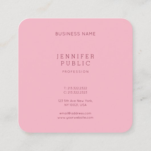 モダンでエレガントな淡いピンクの最小主義の贅沢な平野 スクエア名刺 (裏面)